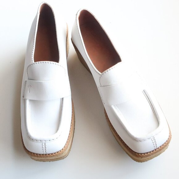 Tomas Maier White Leather Crepe Platform Wedge Heel Loafers Slip-on Shoes Size 6 - Picture 15 of 16